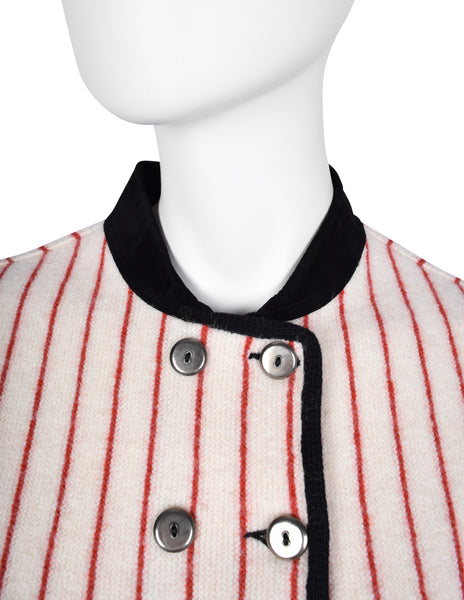 Jean Paul Gaultier Vintage AW 1992 White and Red Stripe Cropped Knit Wool Jacket