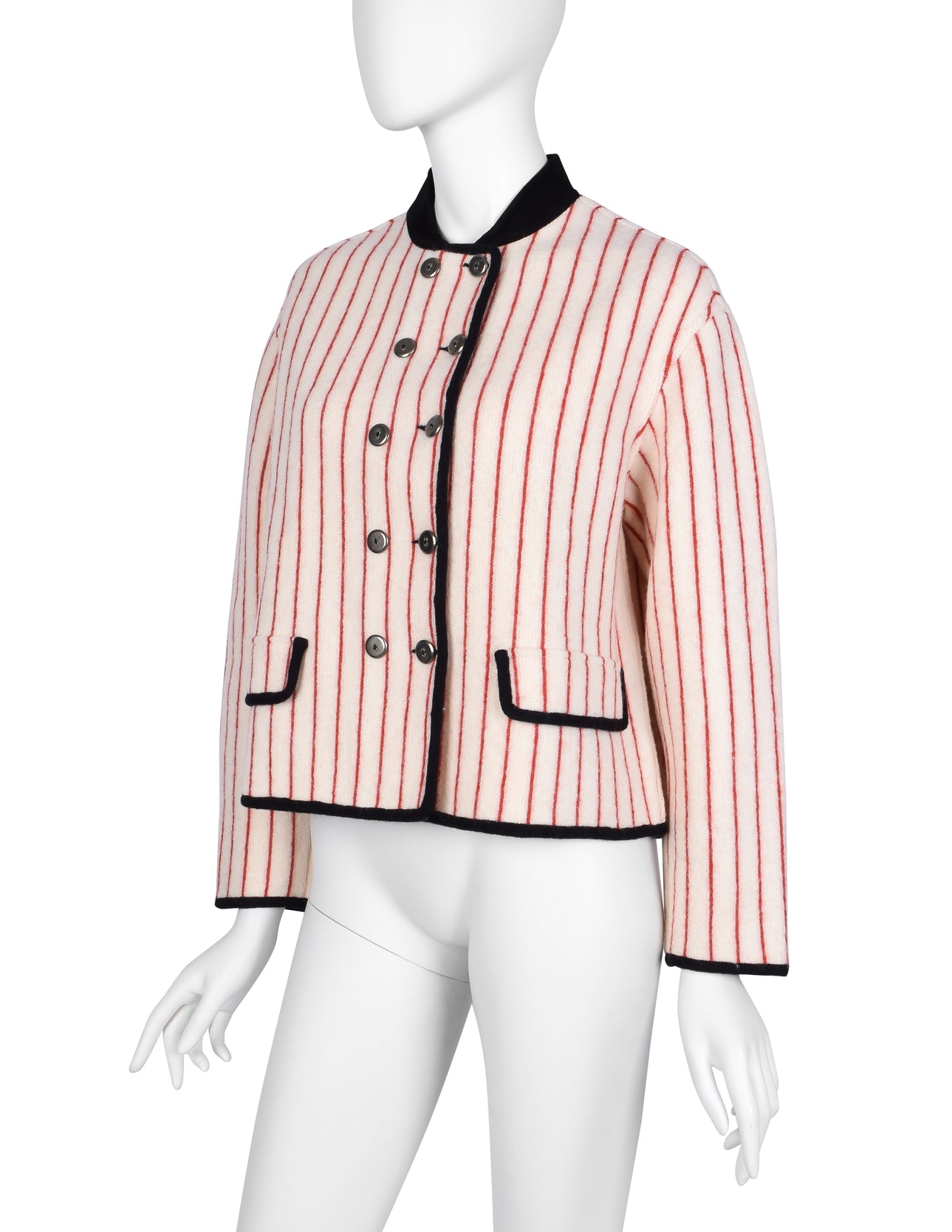 Jean Paul Gaultier Vintage AW 1992 White and Red Stripe Cropped Knit Wool Jacket