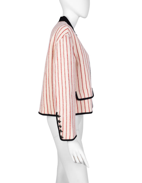 Jean Paul Gaultier Vintage AW 1992 White and Red Stripe Cropped Knit Wool Jacket