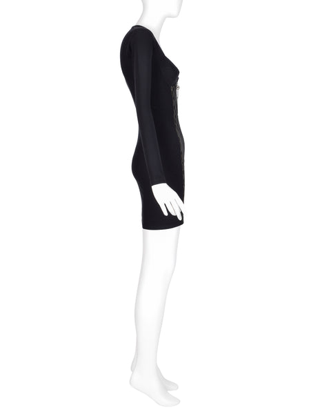 Jean Paul Gaultier Vintage AW 1991 Black and Green Quilted Stretch Bustier Bodycon Mini Dress