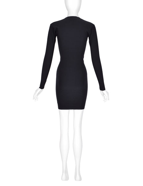 Jean Paul Gaultier Vintage AW 1991 Black and Green Quilted Stretch Bustier Bodycon Mini Dress