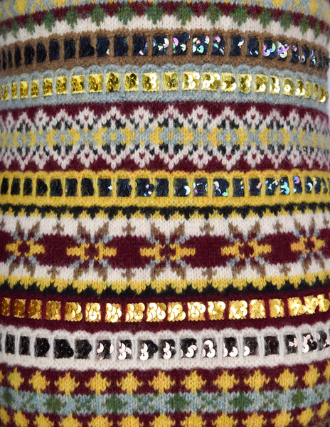 Jean Paul Gaultier AW 1999 Multicolor Fair Isle Sequin Embellished Knit Maxi Sweater Dress