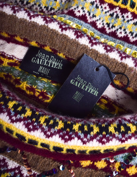 Jean Paul Gaultier AW 1999 Multicolor Fair Isle Sequin Embellished Knit Maxi Sweater Dress