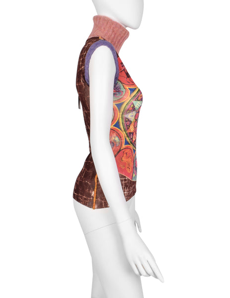 Jean Paul Gaultier Vintage AW 1999 Zodiac Print Sleeveless Turtleneck Top