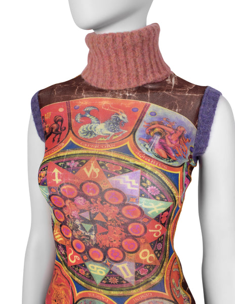 Jean Paul Gaultier Vintage AW 1999 Zodiac Print Sleeveless Turtleneck Top