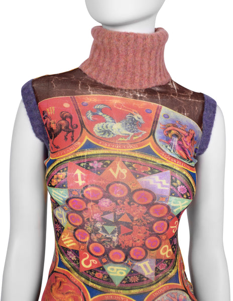 Jean Paul Gaultier Vintage AW 1999 Zodiac Print Sleeveless Turtleneck Top