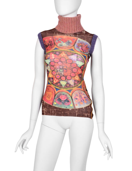 Jean Paul Gaultier Vintage AW 1999 Zodiac Print Sleeveless Turtleneck Top
