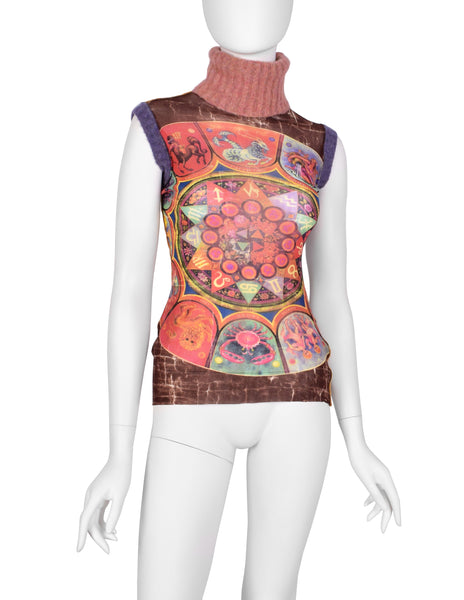Jean Paul Gaultier Vintage AW 1999 Zodiac Print Sleeveless Turtleneck Top