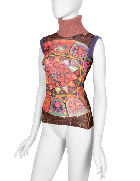 Jean Paul Gaultier Vintage AW 1999 Zodiac Print Sleeveless Turtleneck Top