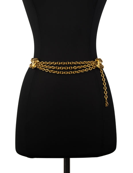 Chanel Vintage Golden Quilted CC Logo Triple Row Chain Belt