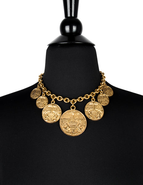 Chanel Vintage 1980s Brassy Gold Multi Medallion Chain Necklace