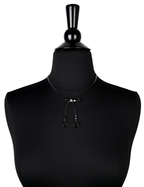 Christian Dior by John Galliano Vintage Blackened CD Charm Bow Necklace