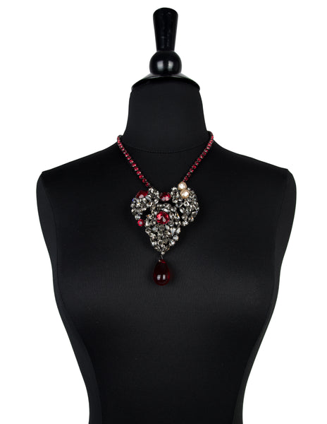 Yves Saint Laurent Vintage Haute Couture Coeur de Saint Laurent / Coeur Fetiche Crystal Heart Pendant Necklace