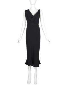 John Galliano Vintage SS 1999 Black Draping Twisted Strap Bias Crepe Dress
