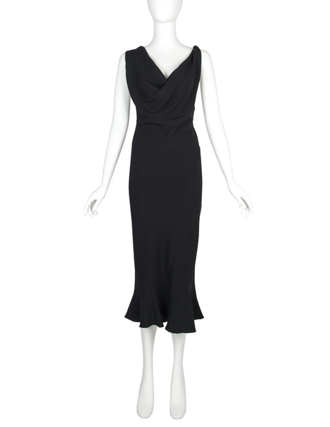John Galliano Vintage SS 1999 Black Draping Twisted Strap Bias Crepe Dress