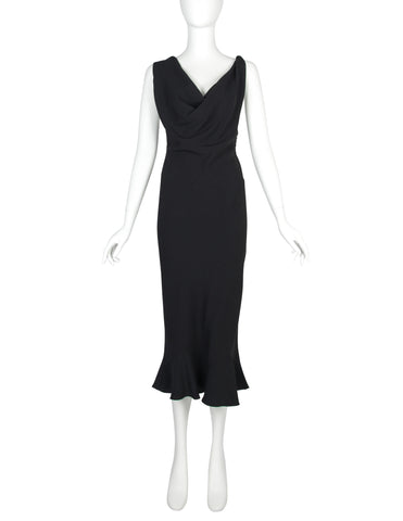 John Galliano Vintage SS 1999 Black Draping Twisted Strap Bias Crepe Dress