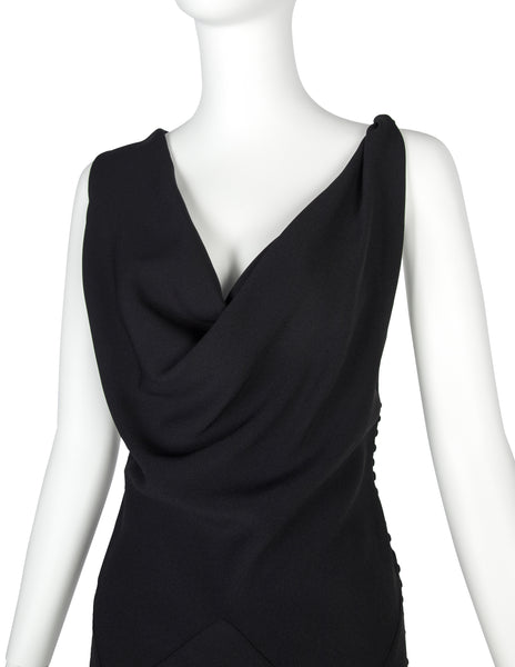 John Galliano Vintage SS 1999 Black Draping Twisted Strap Bias Crepe Dress