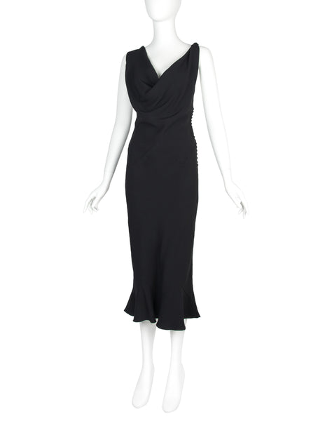 John Galliano Vintage SS 1999 Black Draping Twisted Strap Bias Crepe Dress