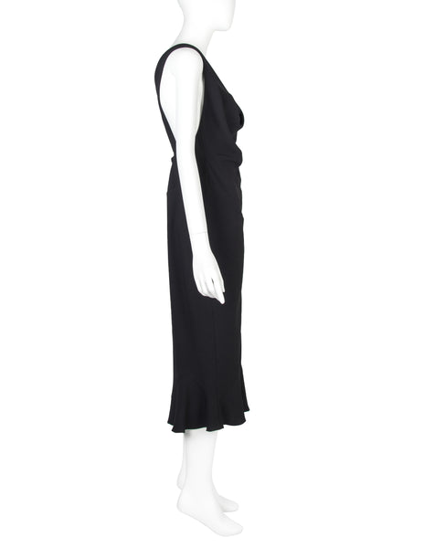 John Galliano Vintage SS 1999 Black Draping Twisted Strap Bias Crepe Dress