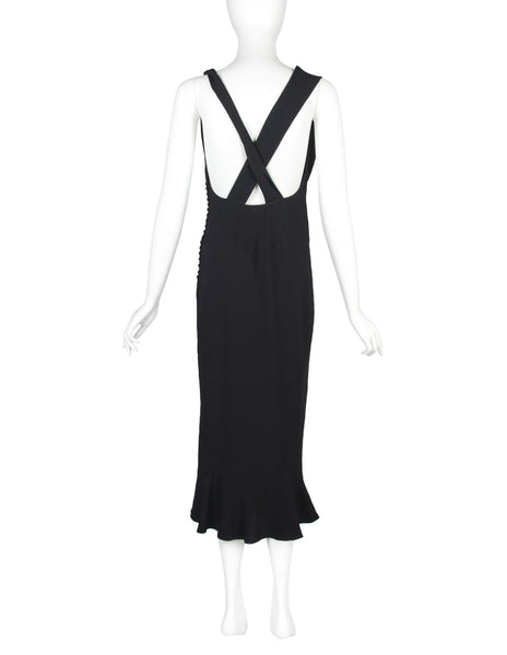 John Galliano Vintage SS 1999 Black Draping Twisted Strap Bias Crepe Dress