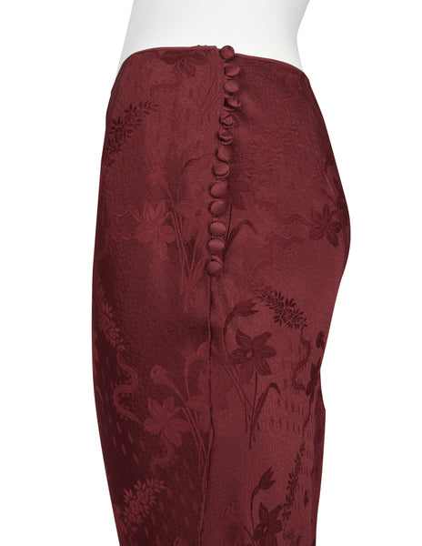 John Galliano Vintage SS 1998 'Haute Bohemia' Collection Burgundy Floral Brocade Bias Skirt