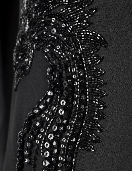 John Richmond Vintage Black Sheer Silk Beaded Dragon Mini Dress with Attached Scarf Cape