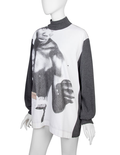 Jean Paul Gaultier Vintage AW 1992 Boxer Print Charcoal Grey Long Sleeve Shirt