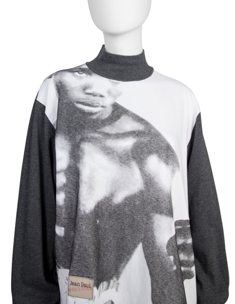 Jean Paul Gaultier Vintage AW 1992 Boxer Print Charcoal Grey Long Sleeve Shirt