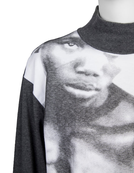 Jean Paul Gaultier Vintage AW 1992 Boxer Print Charcoal Grey Long Sleeve Shirt