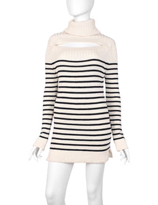 Jean Paul Gaultier Vintage AW 2000 Ivory and Black Breton Stripe Turtleneck Sweater