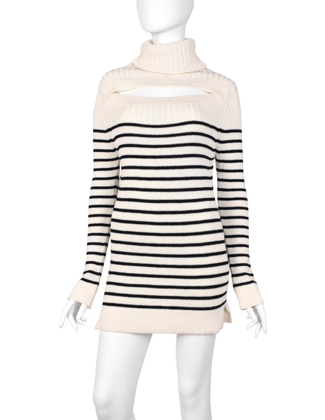 Jean Paul Gaultier Vintage AW 2000 Ivory and Black Breton Stripe Turtleneck Sweater