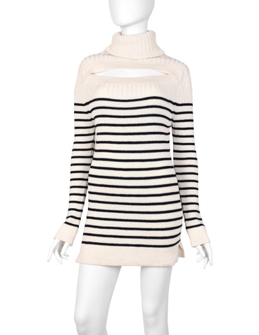 Jean Paul Gaultier Vintage AW 2000 Ivory and Black Breton Stripe Turtleneck Sweater