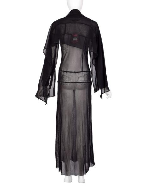 Jean Paul Gaultier Vintage AW 2000 Black Sheer Pieced Panel Mesh Dress with Attached Scarf
