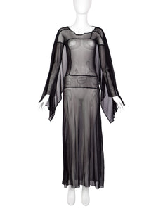 Jean Paul Gaultier Vintage AW 2000 Black Sheer Pieced Panel Mesh Dress with Attached Scarf