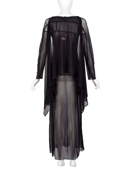 Jean Paul Gaultier Vintage AW 2000 Black Sheer Pieced Panel Mesh Dress with Attached Scarf