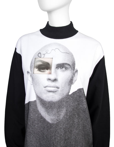 Jean Paul Gaultier Vintage AW 1992 Blinking Eye Hologram Face Print Black Long Sleeve Shirt