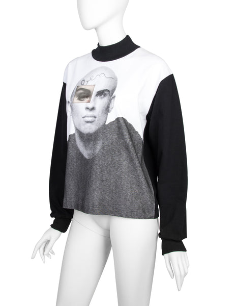 Jean Paul Gaultier Vintage AW 1992 Blinking Eye Hologram Face Print Black Long Sleeve Shirt