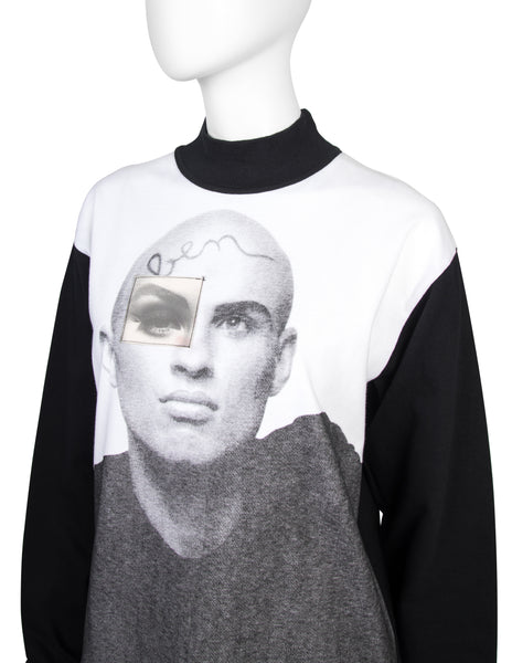 Jean Paul Gaultier Vintage AW 1992 Blinking Eye Hologram Face Print Black Long Sleeve Shirt