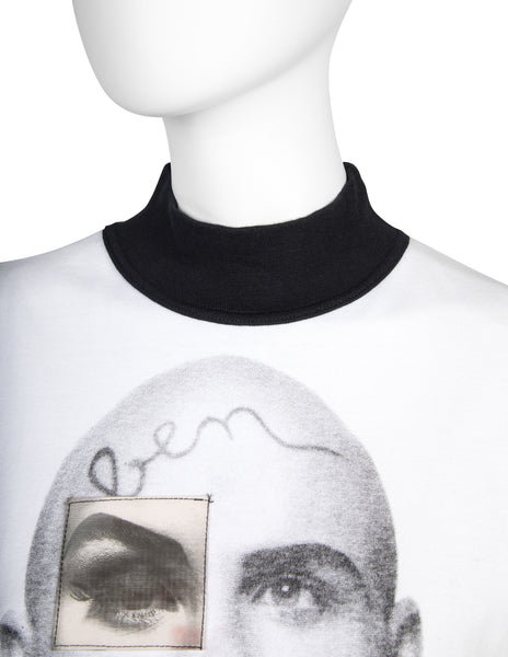Jean Paul Gaultier Vintage AW 1992 Blinking Eye Hologram Face Print Black Long Sleeve Shirt