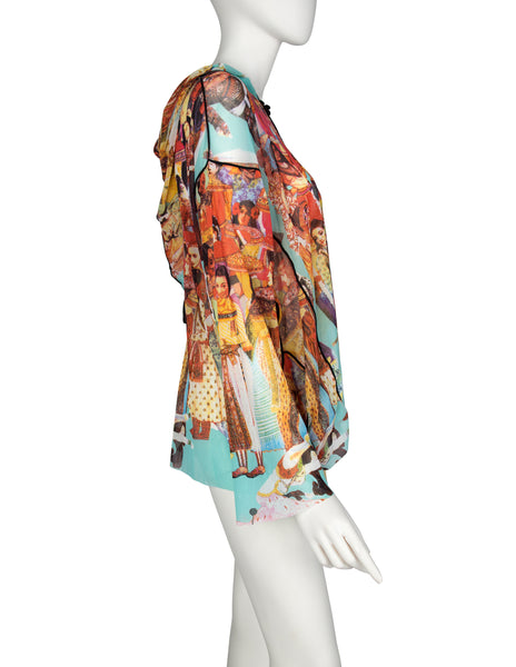 Jean Paul Gaultier Vintage SS 2003 Oversized Colorful Bollywood Print Hooded Mesh Top