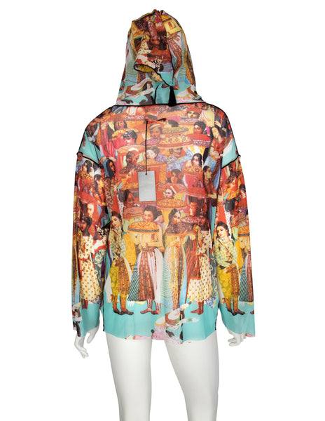 Jean Paul Gaultier Vintage SS 2003 Oversized Colorful Bollywood Print Hooded Mesh Top