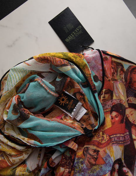 Jean Paul Gaultier Vintage SS 2003 Oversized Colorful Bollywood Print Hooded Mesh Top