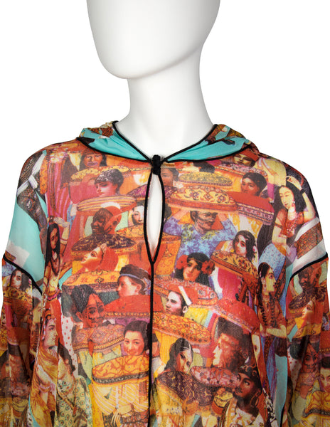 Jean Paul Gaultier Vintage SS 2003 Oversized Colorful Bollywood Print Hooded Mesh Top