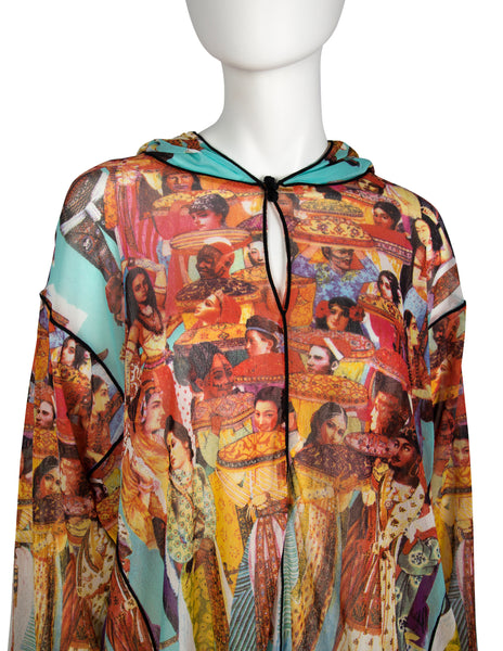 Jean Paul Gaultier Vintage SS 2003 Oversized Colorful Bollywood Print Hooded Mesh Top