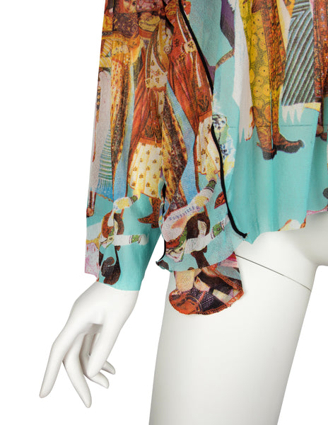 Jean Paul Gaultier Vintage SS 2003 Oversized Colorful Bollywood Print Hooded Mesh Top