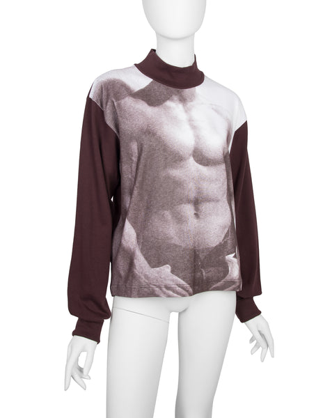 Jean Paul Gaultier Vintage AW 1992 Body Print Maroon Long Sleeve Shirt