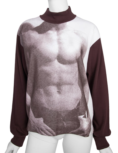 Jean Paul Gaultier Vintage AW 1992 Body Print Maroon Long Sleeve Shirt