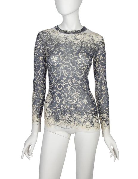 Jean Paul Gaultier Vintage SS 1999 Baroque Vine Print Sheer Mesh Top
