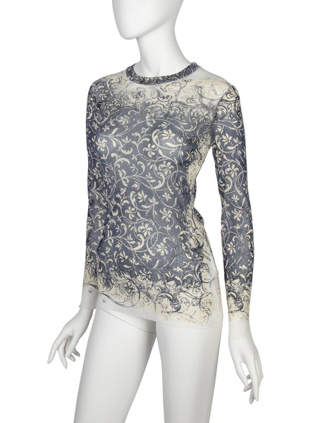 Jean Paul Gaultier Vintage SS 1999 Baroque Vine Print Sheer Mesh Top
