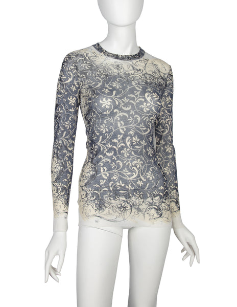Jean Paul Gaultier Vintage SS 1999 Baroque Vine Print Sheer Mesh Top